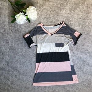 Closet Staple Tee! Medium Pink & Grey Stripe
